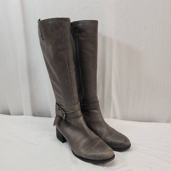 Naturalizer Size 9 Women's Dev Tall Riding Boots Grey Leather Zip Closure - Picture 1 of 8
